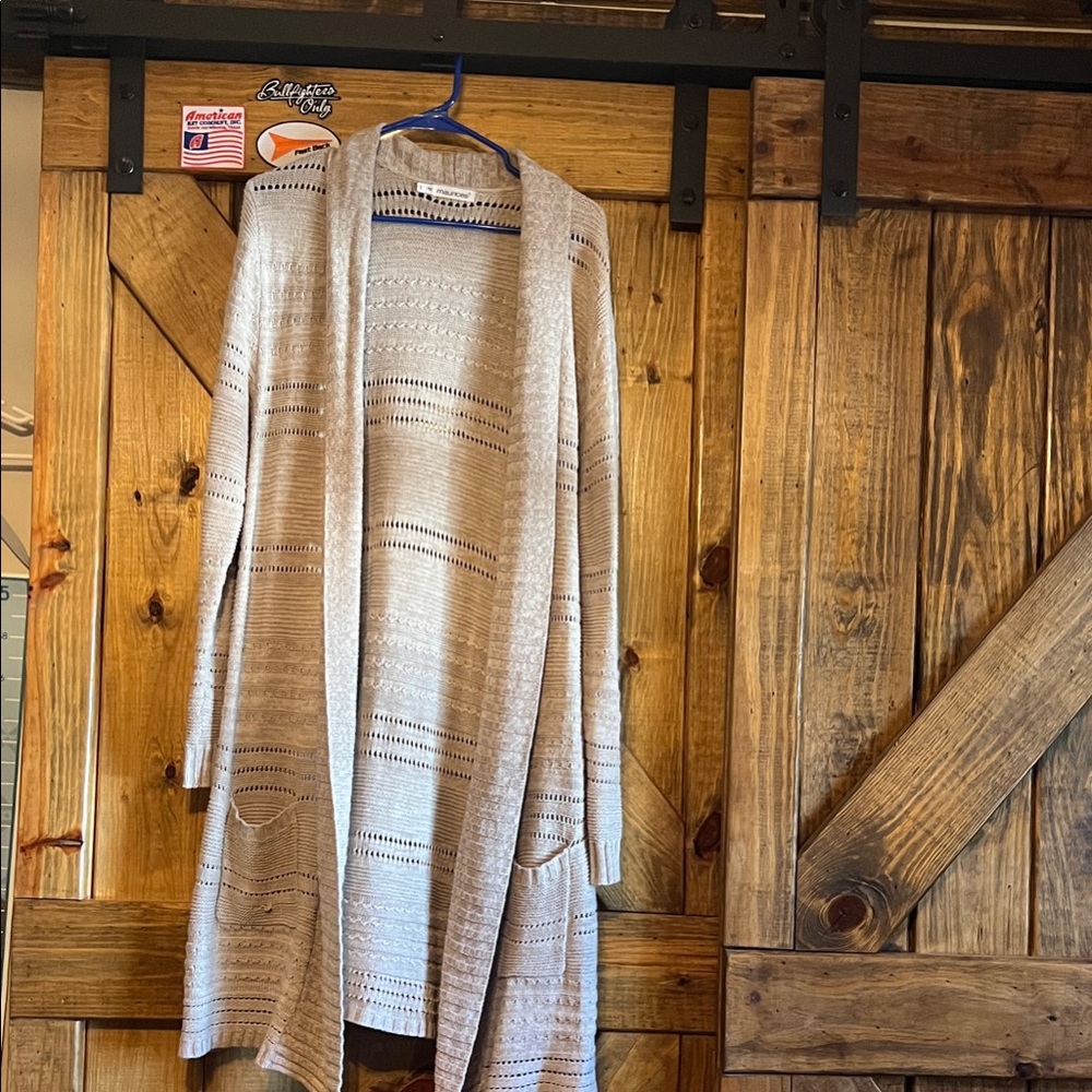 Maurice’s plus size 1 Women's Beige Open-Front Sweater